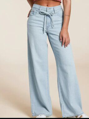 LEVIS BUCKLE XL STRAIGHT WIDE LEG LUXURY TRIP TIE WAIST BAGGY JEANS NWT $108 27